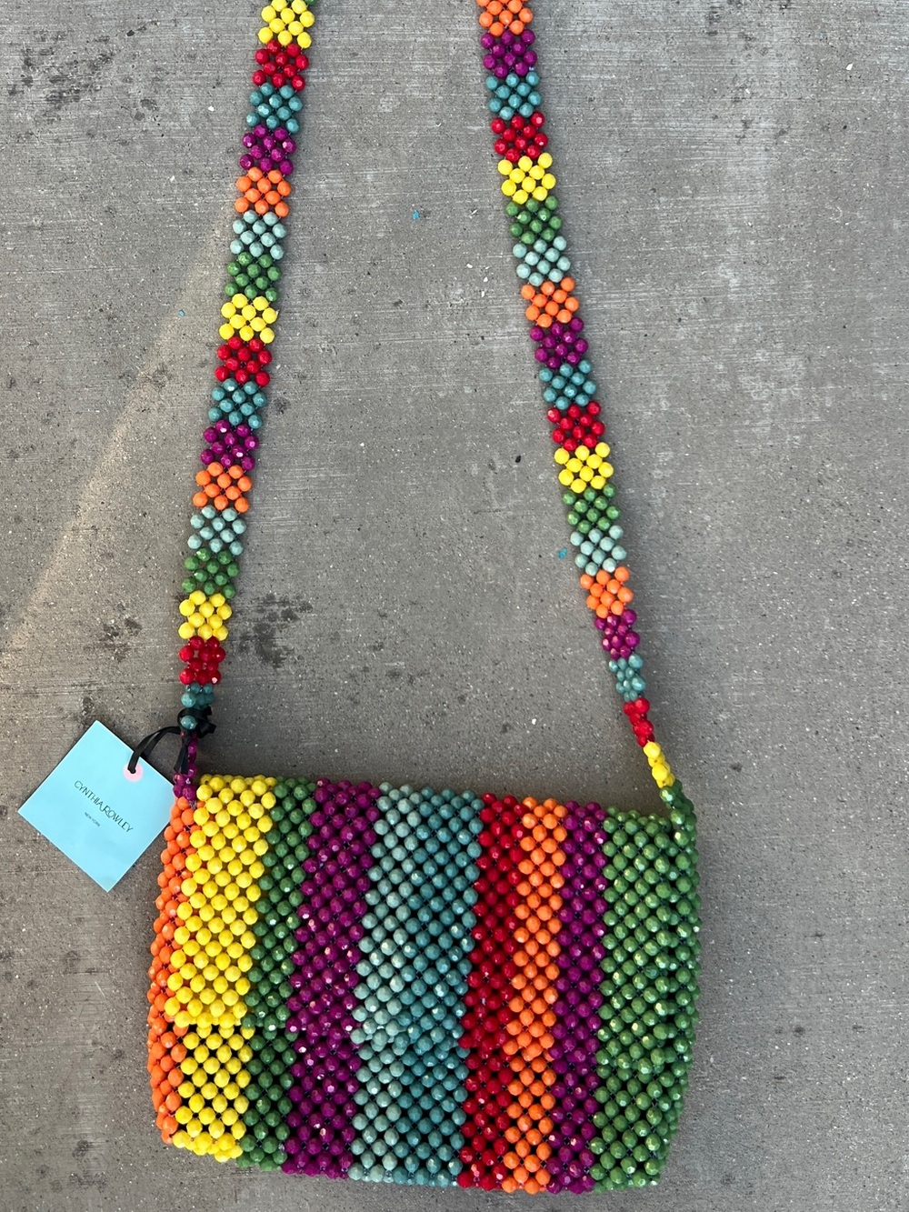Cynthia Rowley Multicolor Beaded Striped Shoulder Bag Magnetic Snap Pockets